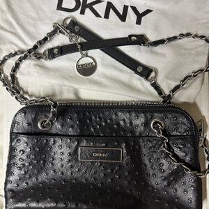 DKNY Black Textured Crossbody Bag with Chain Strap